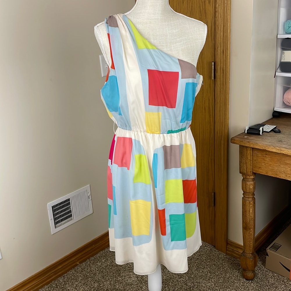 Alice + Olivia color block one shoulder dress